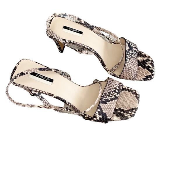 Topshop Nettle Snakeskin Leather Sandal 8 Beige Black NEW - Picture 7 of 12